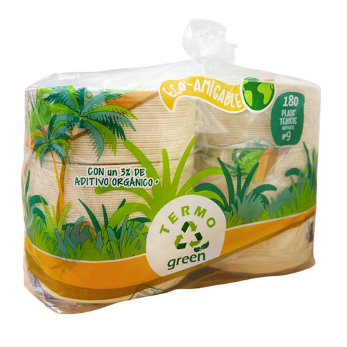 Termogreen Platos Desechables 180 Unidades / 22.5 cm / 9"