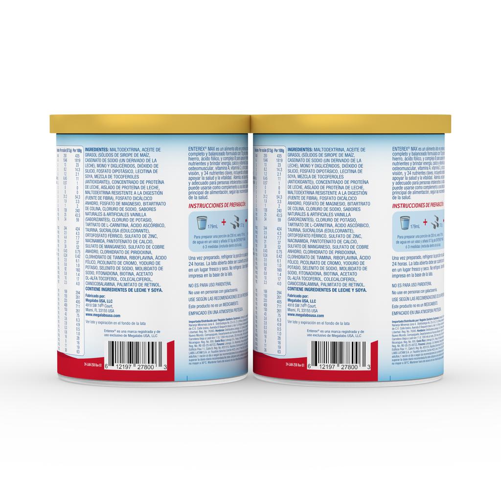 Enterex Max Vainilla Alimento Balanceado Alto en Proteína 2 Unidades / 800 g