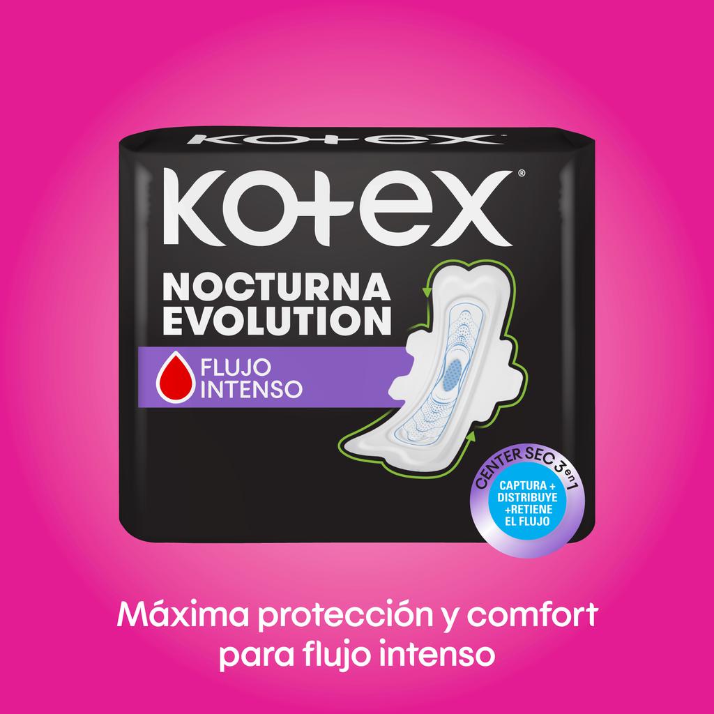 Kotex Nocturna Evolution Toallas Femeninas Extra Largas con Alas 60 Unidades