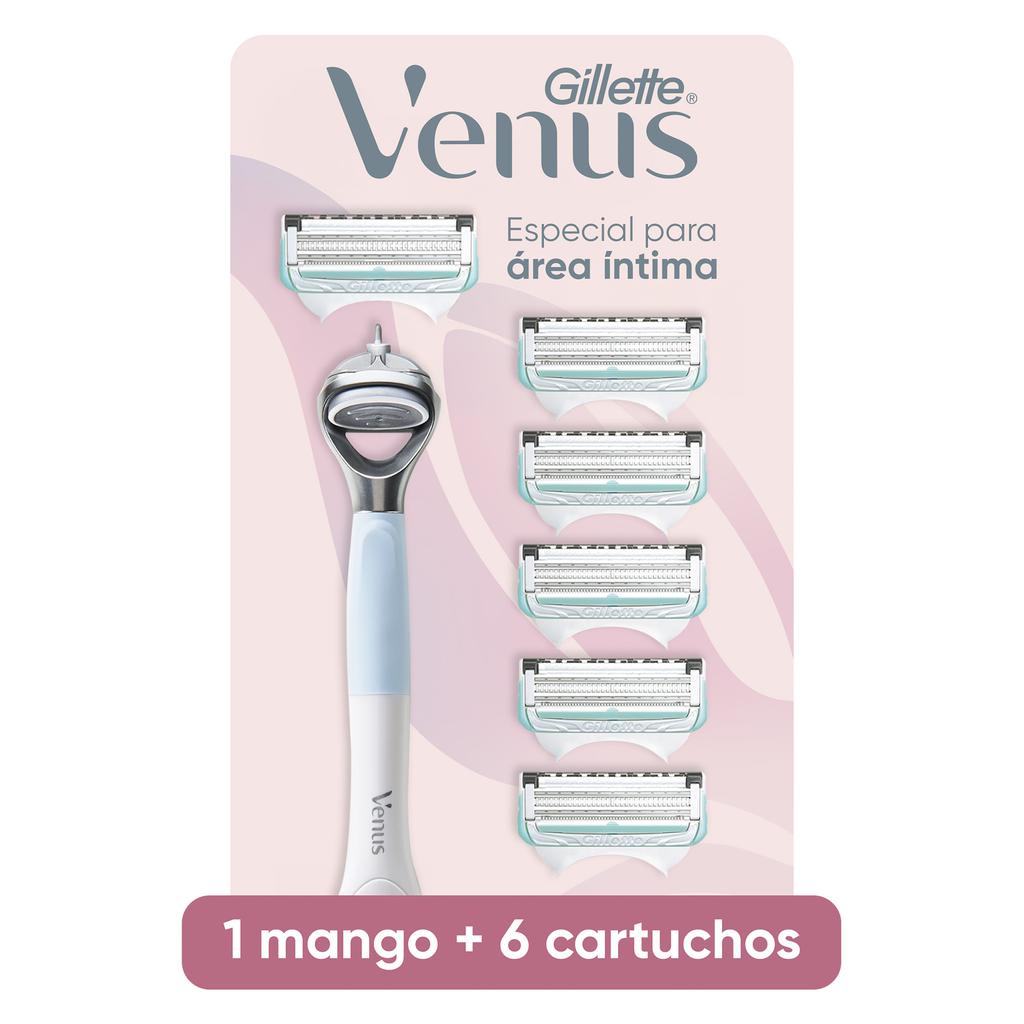 Gillette Venus Máquina de Rasurar para Área Intima 1 Mango + 6 Cartuchos