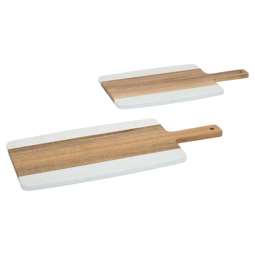 BAUM Juego de Tablas en Madera de Acacia y Mármol Artificial 2 Piezas