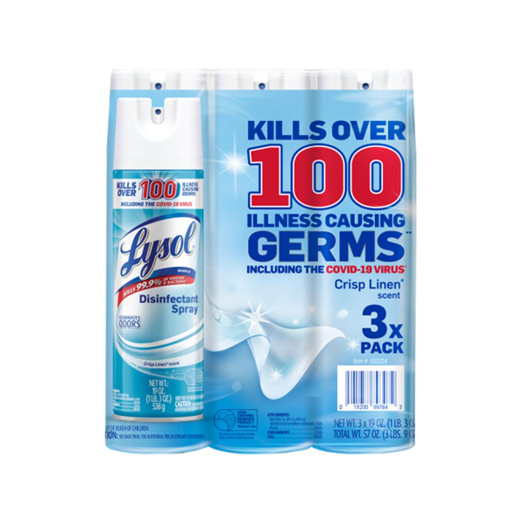 Lysol Aerosol Desinfectante Aroma Crisp Linen 3 Unidades / 562 mL / 19 oz