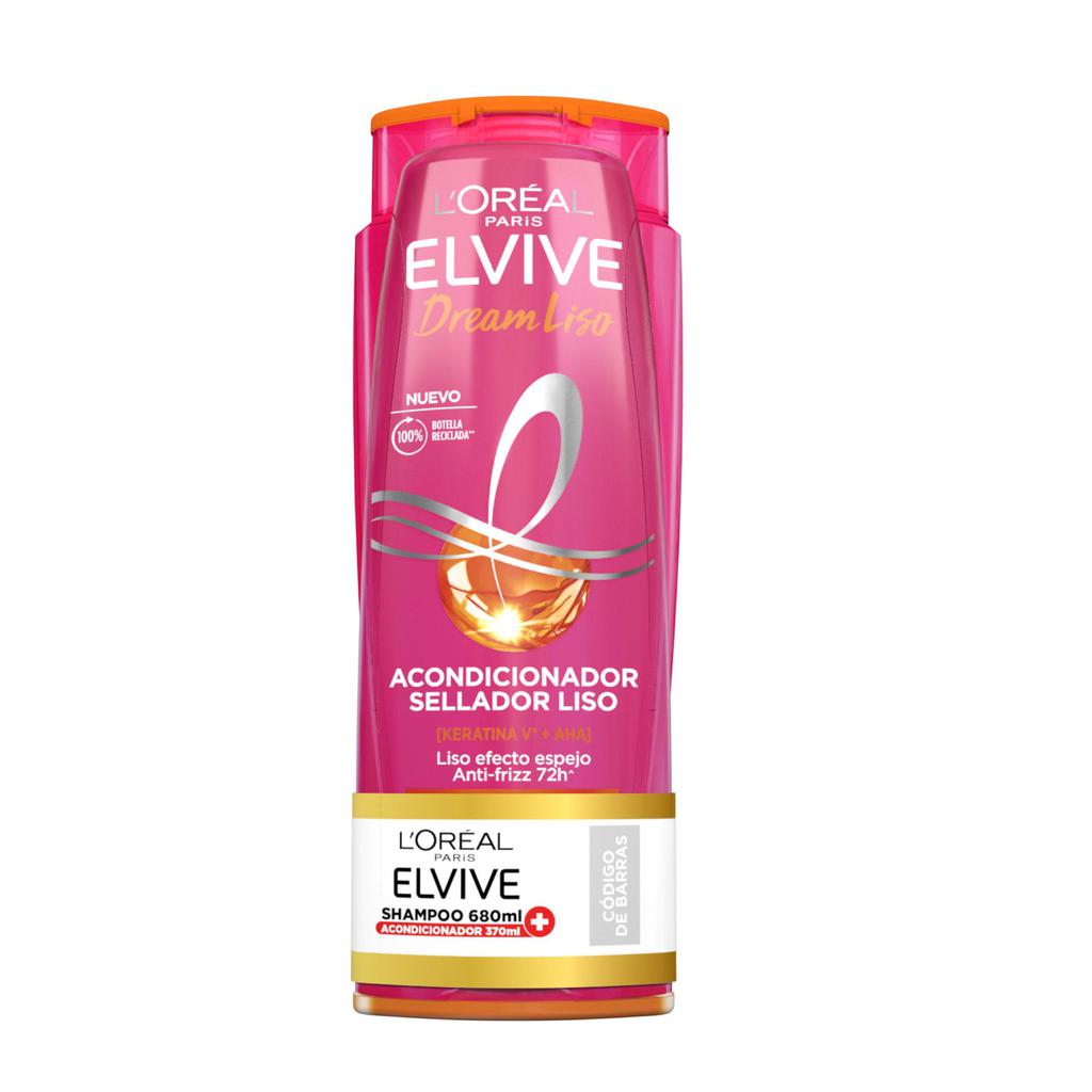 Elvive Dream Liso Shampoo Liso Efecto Keratina 680 mL + Acondicionador Sellador Liso 370 mL