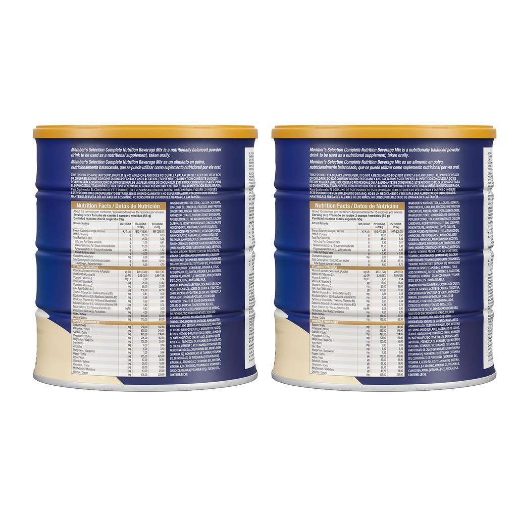 Member's Selection Bebida Nutricional en Polvo sabor Vainilla Complete 2 Unidades / 850 g / 1.87 lb