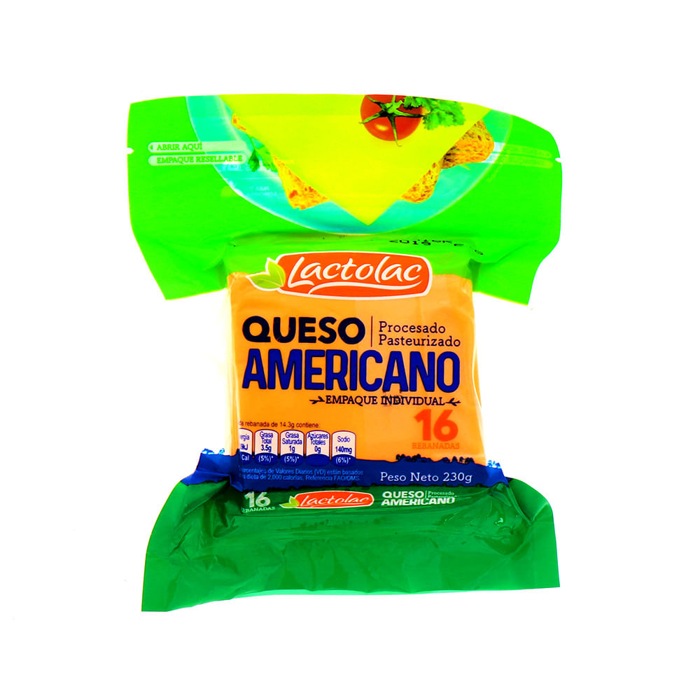 Queso Lactolac Americano 16 Rebanadas 230 Gr