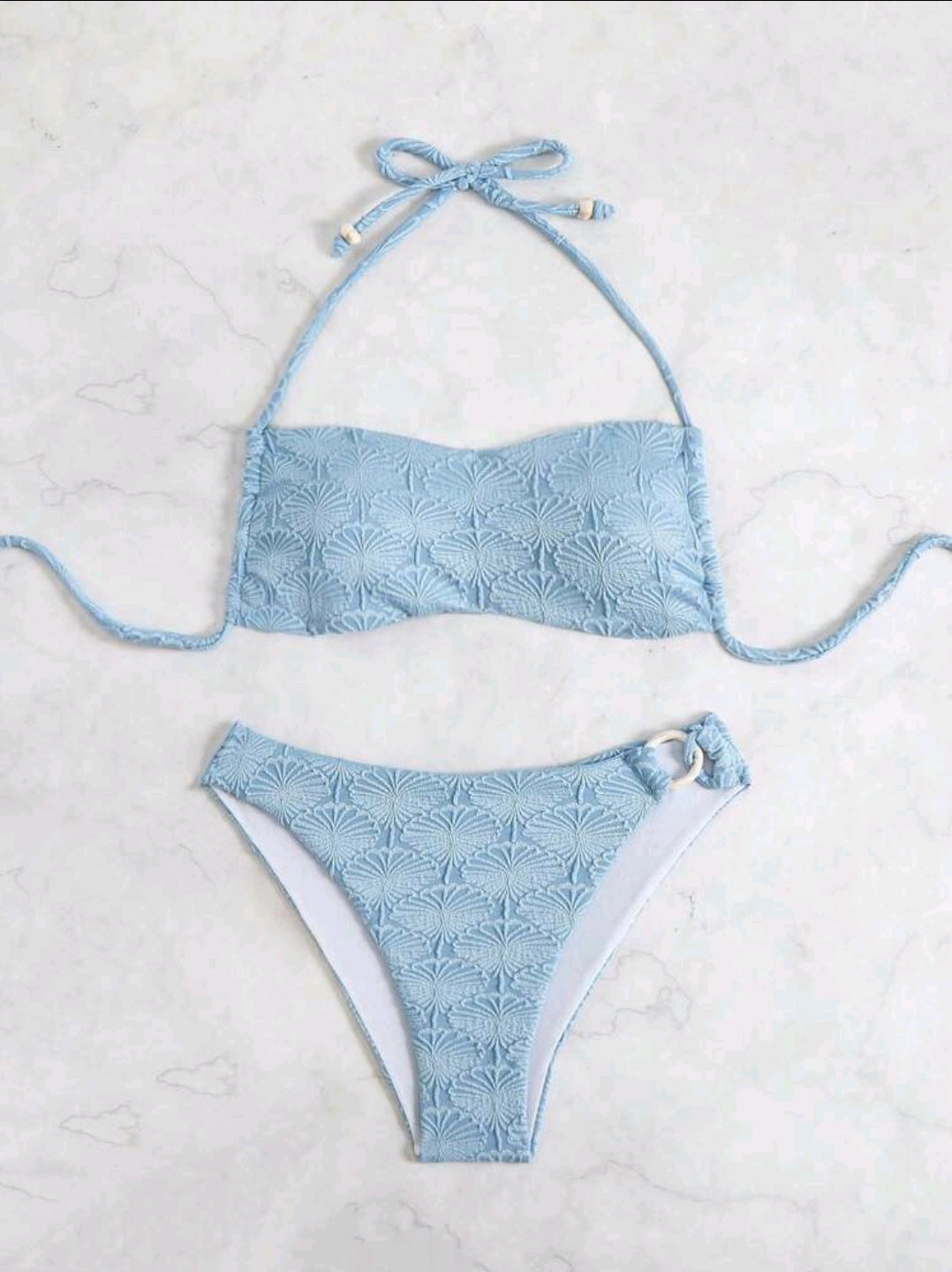 Bikini Azul Celeste con Textura Floral en Relieve