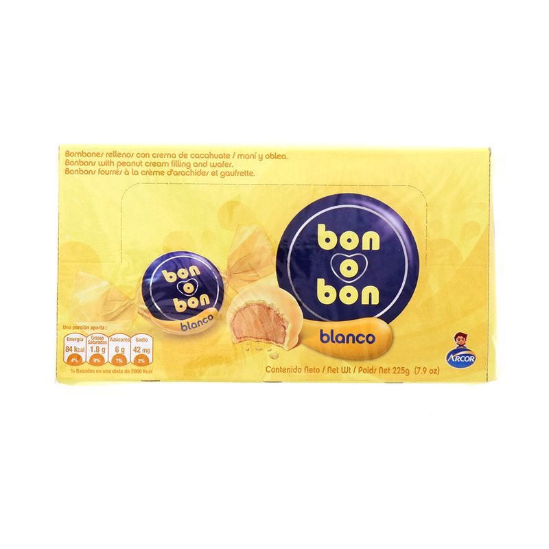 Chocolate Arcor Bon O Bon Blanco 225 Gr