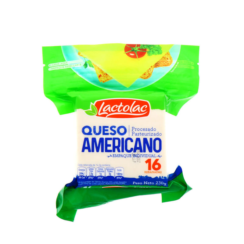 Queso Americano Lactolac Procesado Blanco 230 Gr