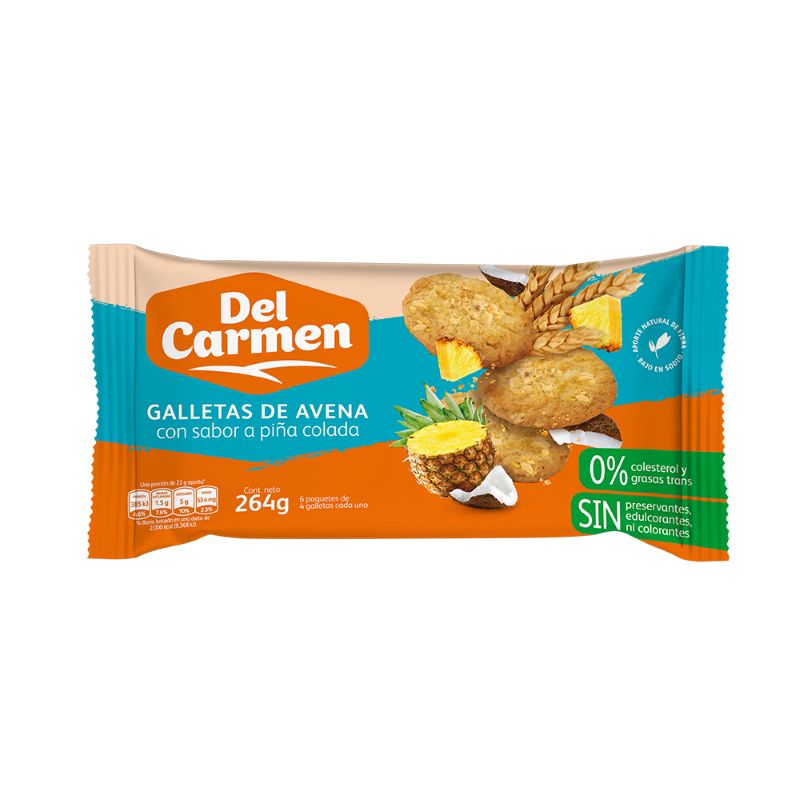 Galletas De Avena Del Carmen Sabor A Piña Colada 264 Gr