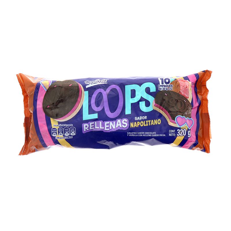 Galleta Rellena Loops Sabor Napolitano 320 Gr