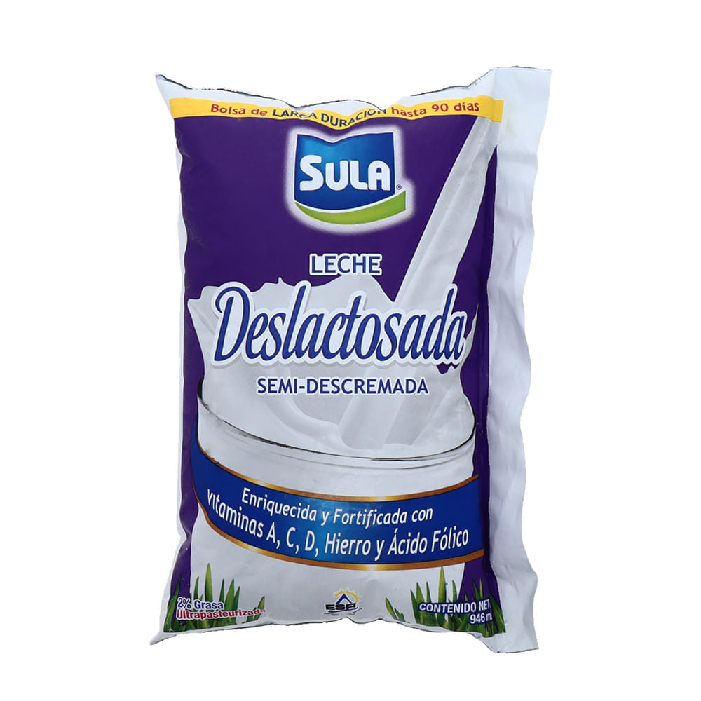 Leche Sula Deslactosada Semi-Descremada Uht Bolsa 946 mL