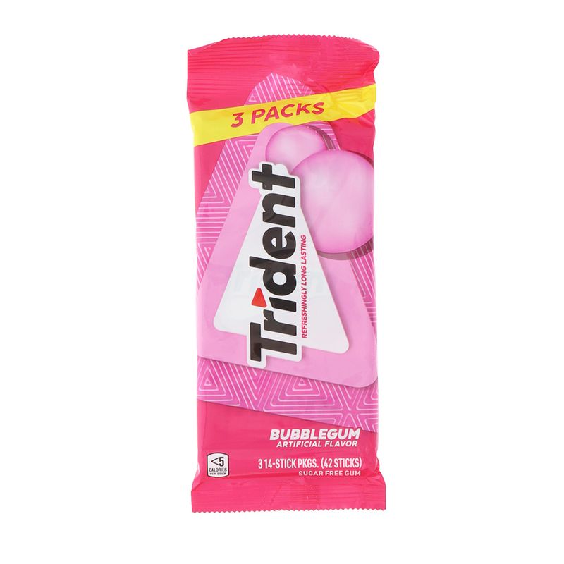 3Pk Goma De Mascar Trident Bubblegum 42Un