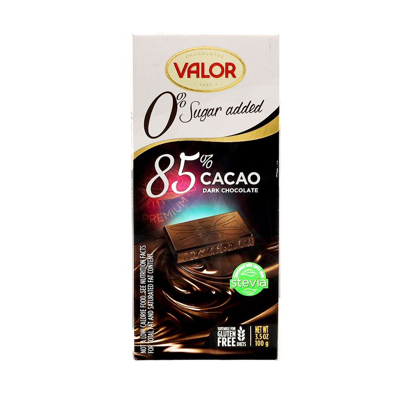 Chocolate Valor 85% Cacao Sin Azúcar 100Gr