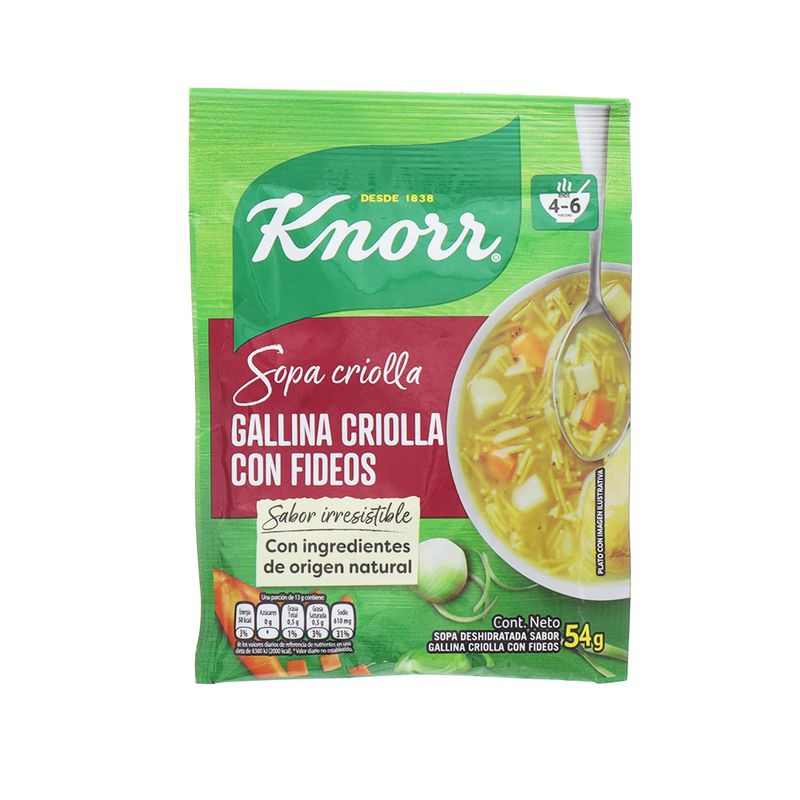 Sopa Knorr Gallina Criolla Con Fideo 54 Gr