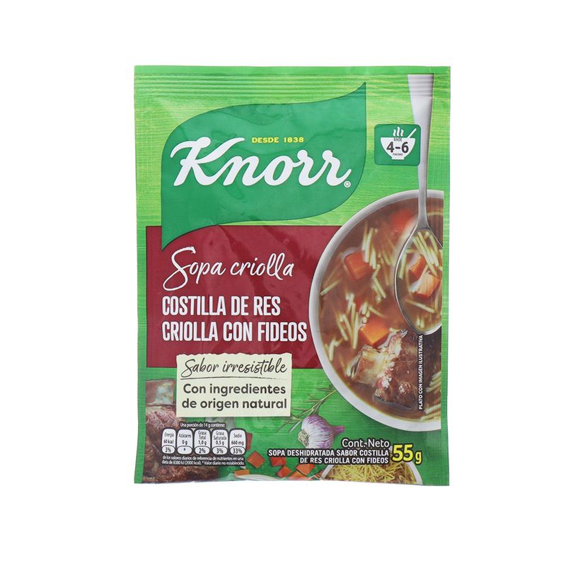 Sopa Knorr Costilla De Res Criolla Con Fideos 55Gr
