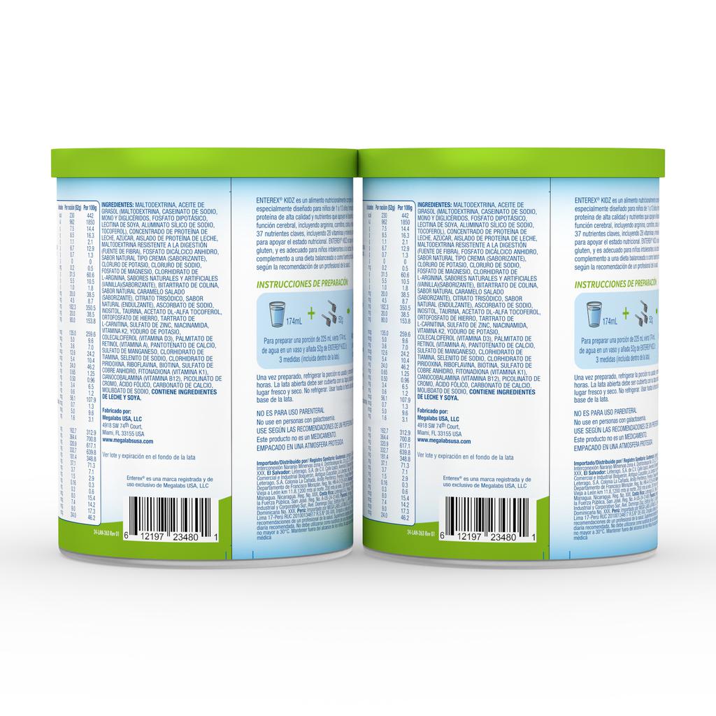 Enterex Kidz Suplemento Alimenticio Balanceado para Niños en Polvo Sabor a Vainilla 2 Unidades / 800 g / 28.2 oz