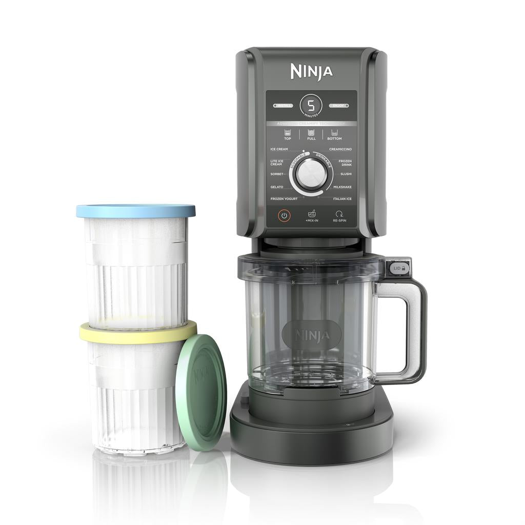 Ninja Creami Deluxe Máquina para hacer Helados con 5 Funciones y 3 Envases con Tapa CN501CO