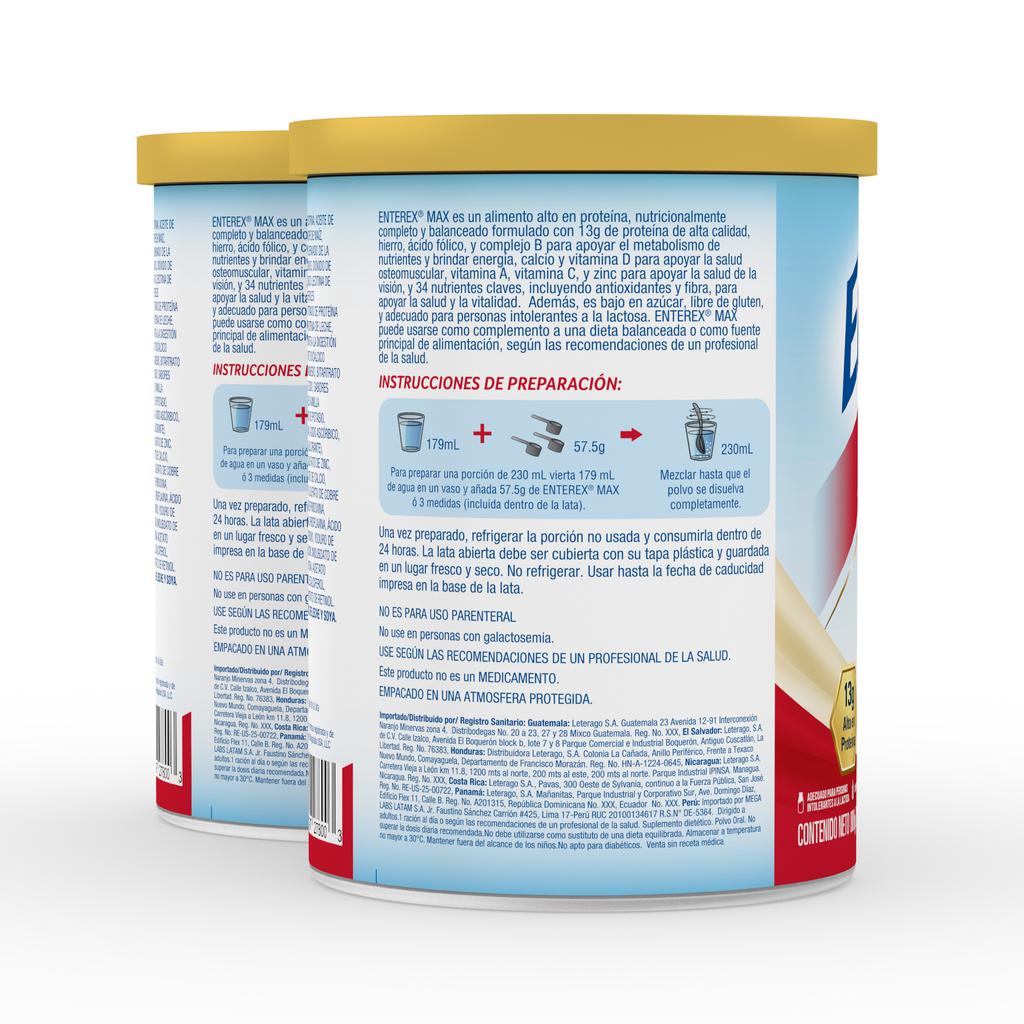Enterex Max Vainilla Alimento Balanceado Alto en Proteína 2 Unidades / 800 g