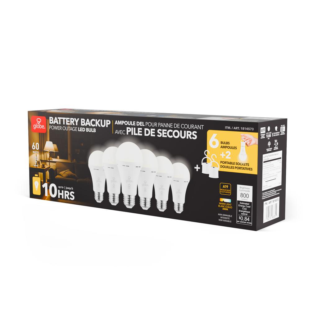 Globe Bombillos LED con Batería de Respaldo 6 Unidades + 2 Adaptadores