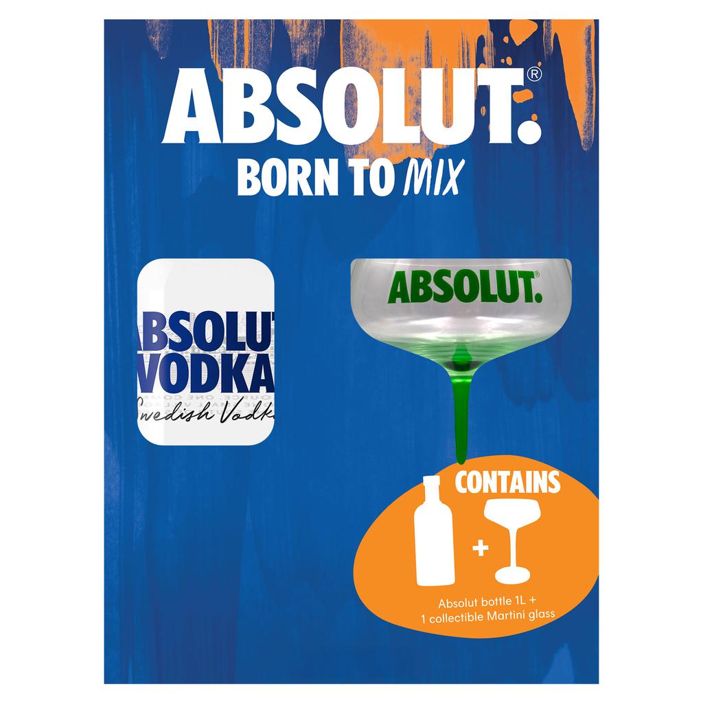 Absolut Vodka Claro Destilado Botella de 1 L + Copa Martini