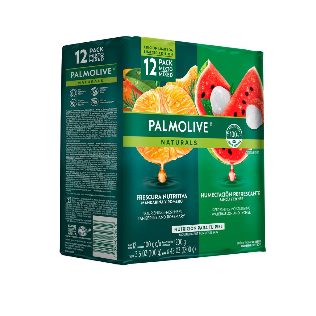 Palmolive Naturals Jabón de Baño Frescura Nutritiva y Humectación Refrescante 12 Unidades / 100 g