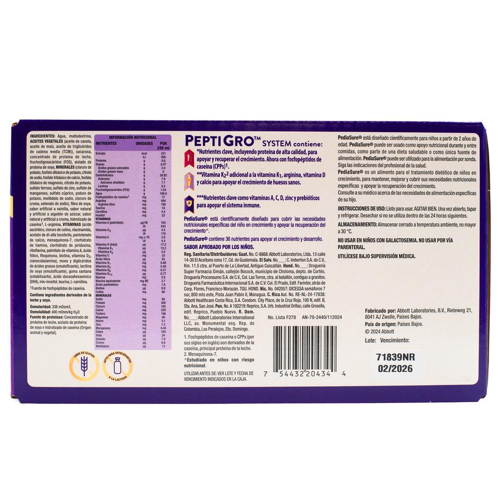 Pediasure Suplemento Nutricional Liquido para Niños Sabor Vainilla 16 Unidades / 220 mL