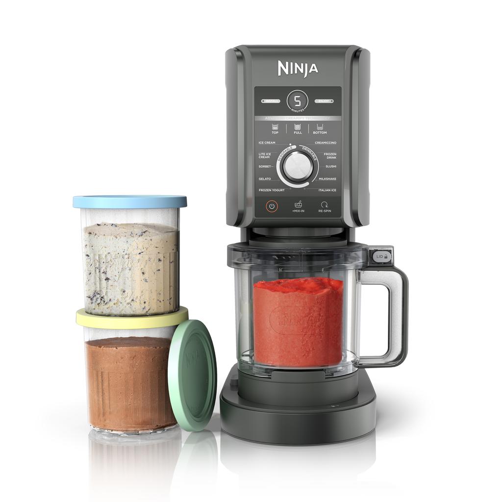 Ninja Creami Deluxe Máquina para hacer Helados con 5 Funciones y 3 Envases con Tapa CN501CO