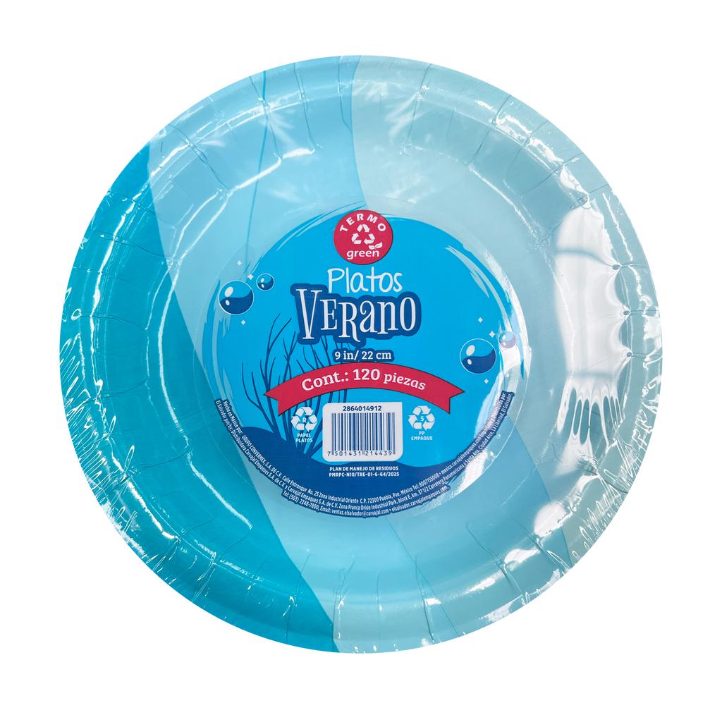 Termogreen Platos Desechables con Diseño Playero 120 Unidades / 22 cm / 9"