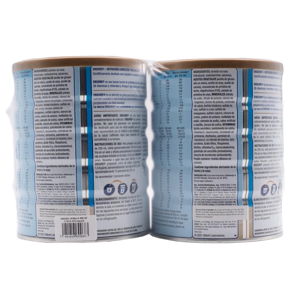 Ensure Suplemento Nutricional Vainilla 2 Unidades / 850 g