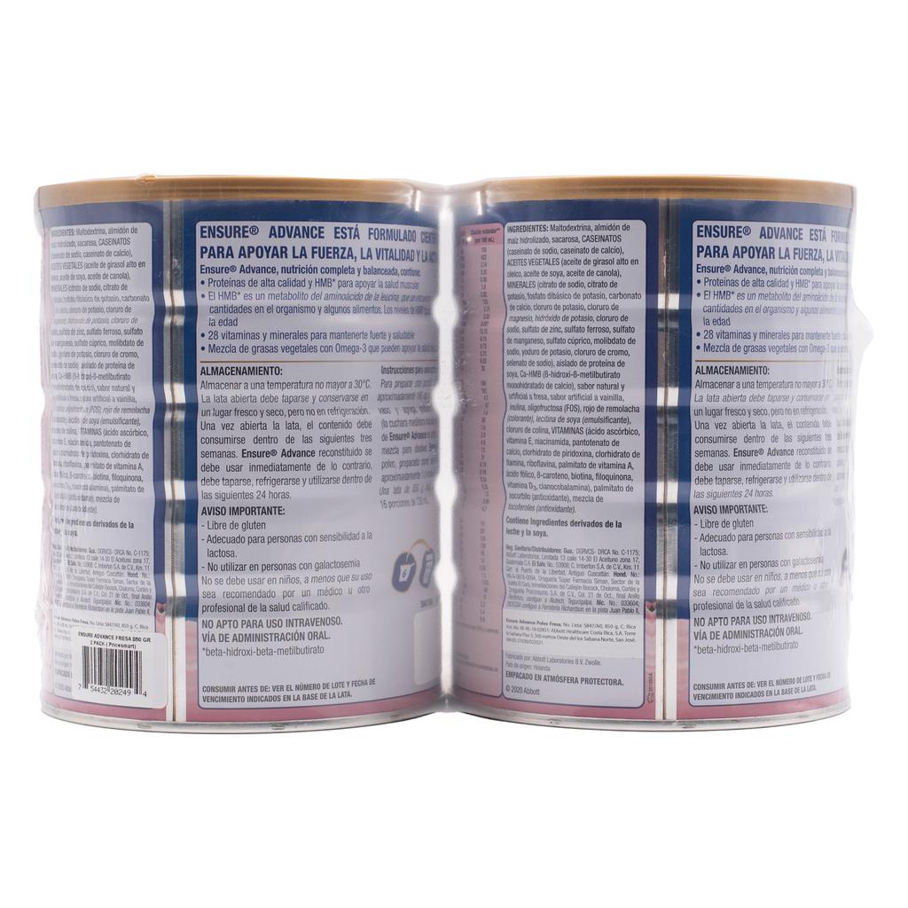 Ensure Advance Fresa Suplemento Nutricional 2 Unidades / 850g