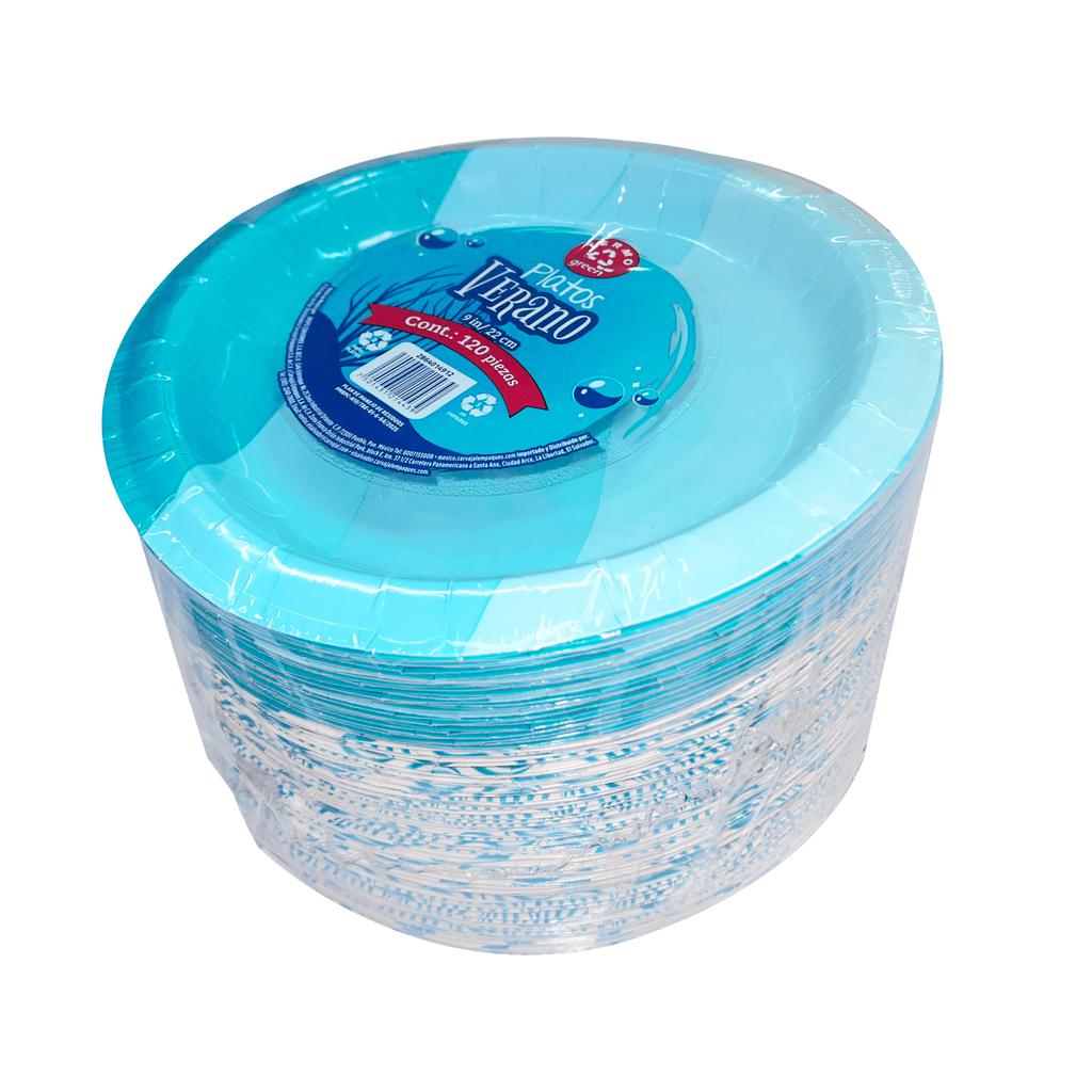 Termogreen Platos Desechables con Diseño Playero 120 Unidades / 22 cm / 9"