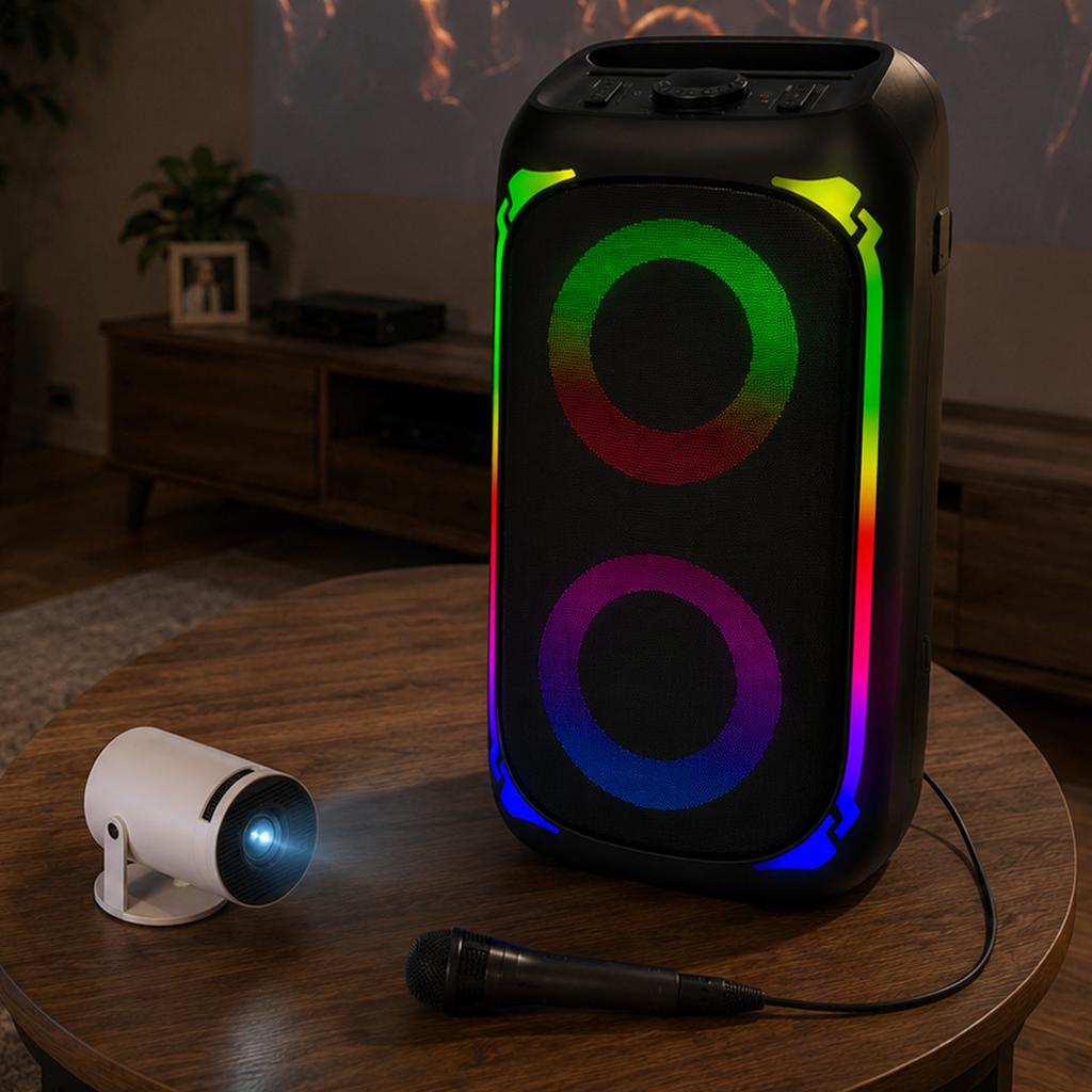 Tzumi Teatro en Casa con Proyector, Altavoz Bluetooth y Micrófono