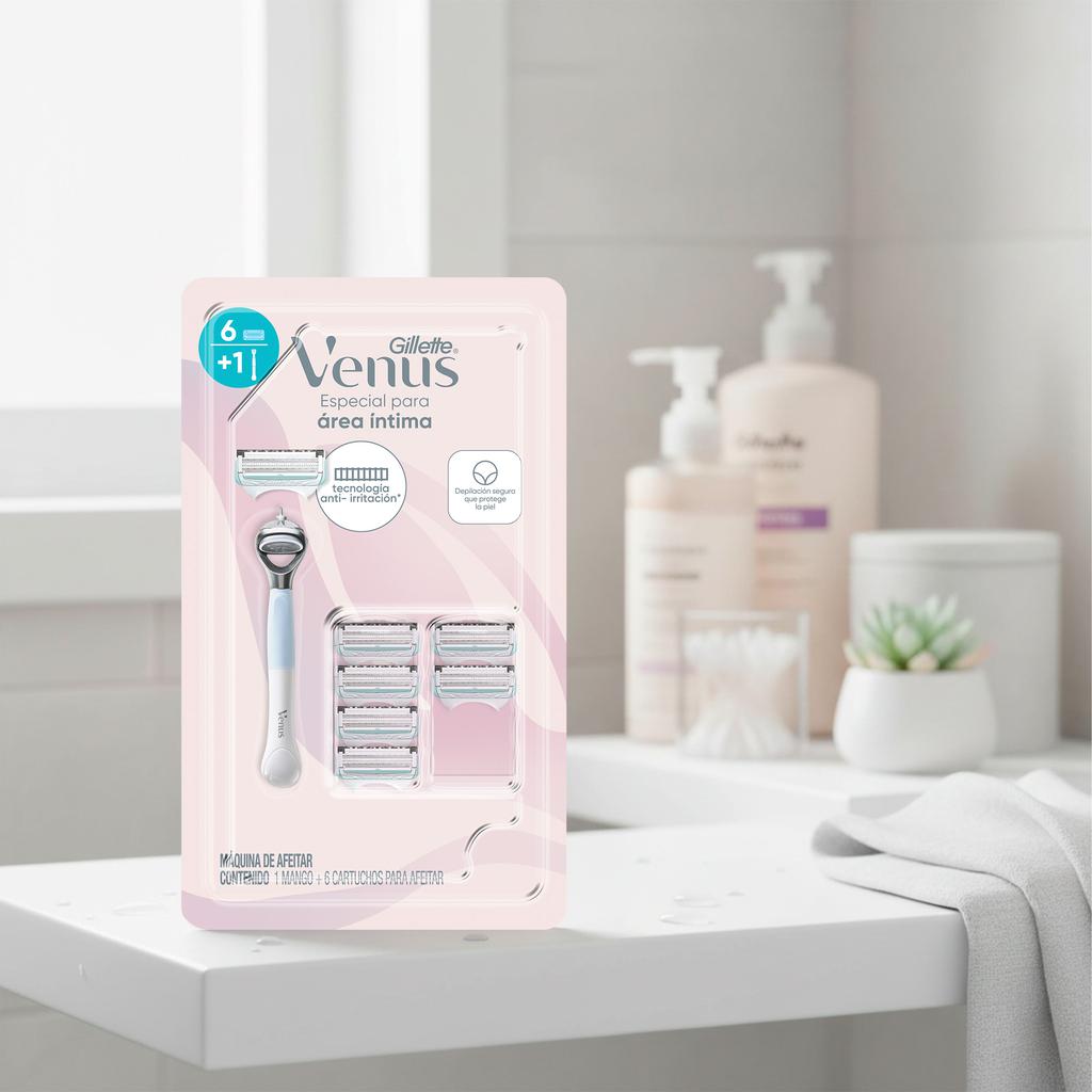 Gillette Venus Máquina de Rasurar para Área Intima 1 Mango + 6 Cartuchos