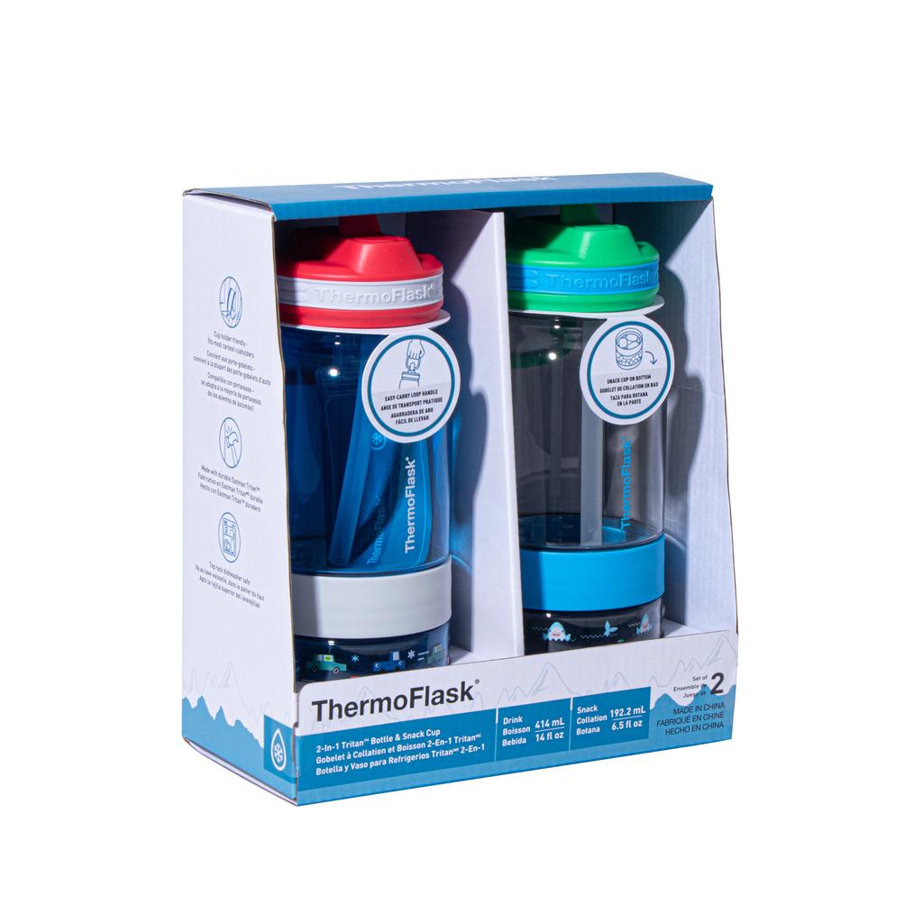 ThermoFlask Botella para Agua con Almacenamiento de Snacks para Niños 2 Unidades / 414 mL / 14 oz