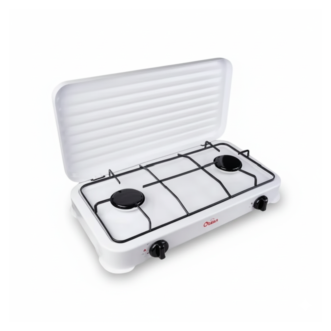 Estufa gas 2quemadores con tapa m-002 blanco