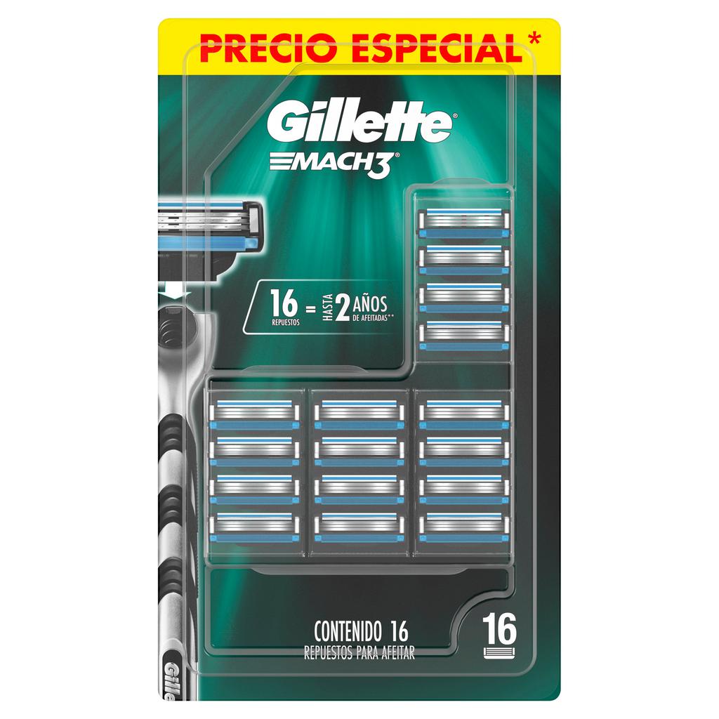 Gillette Mach3 Repuestos de Rasuradora de 3 Hojas 16 Unidades