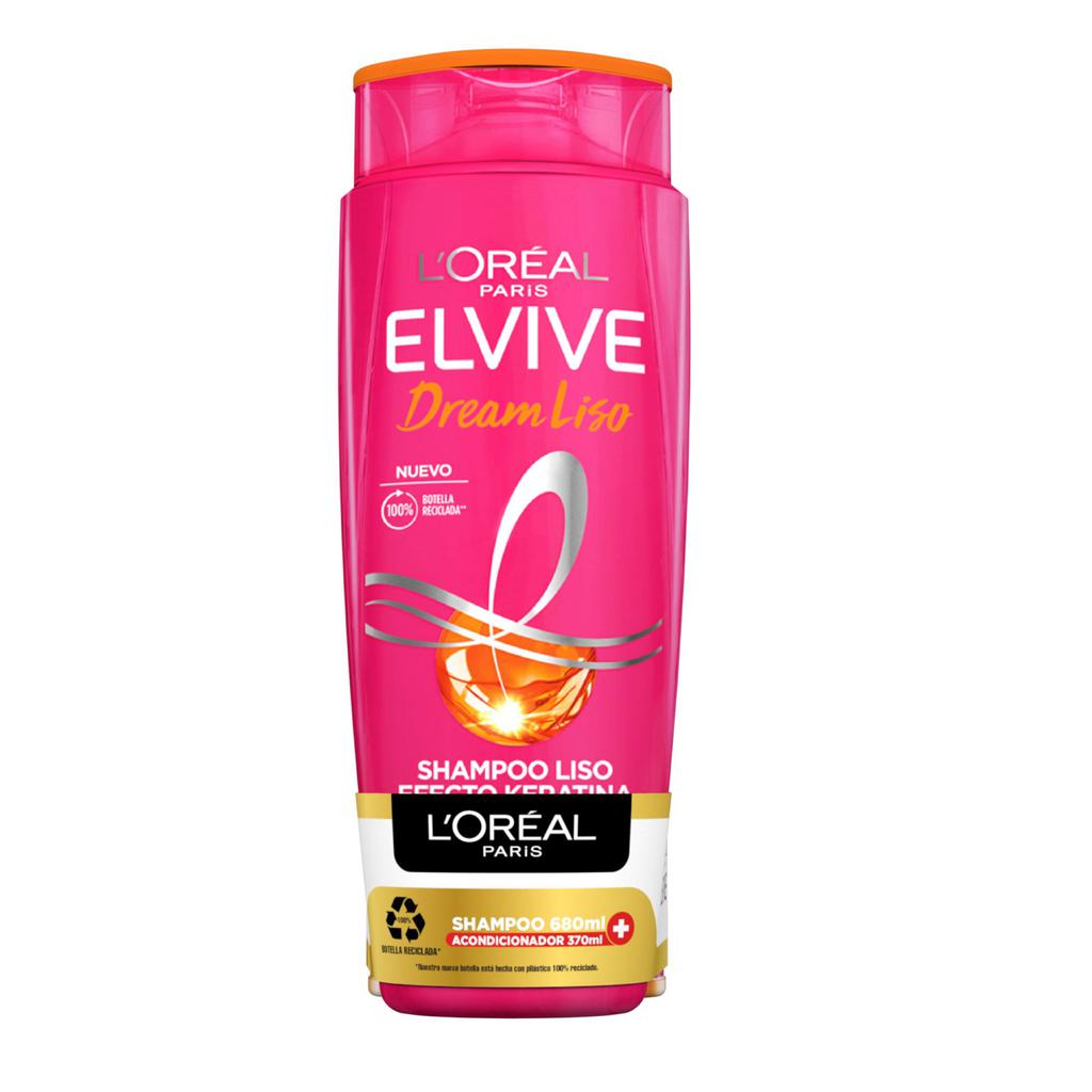 Elvive Dream Liso Shampoo Liso Efecto Keratina 680 mL + Acondicionador Sellador Liso 370 mL