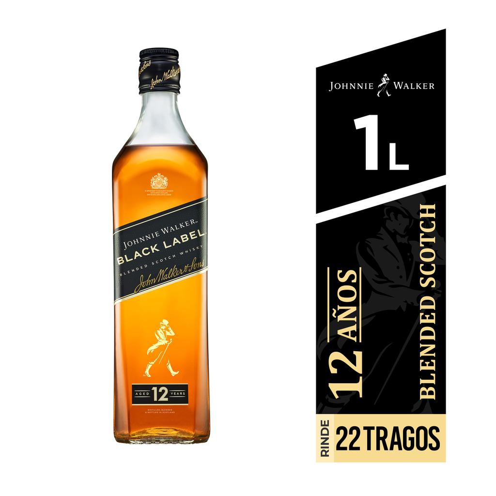 Johnnie Walker Etiqueta Negra 12 Años Botella de Whisky Escocés 1 L