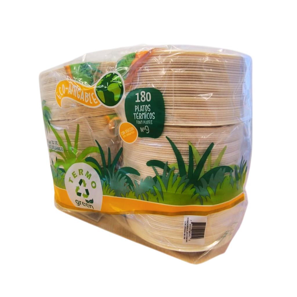 Termogreen Platos Desechables con Division 180 Unidades / 22.5 cm / 9"