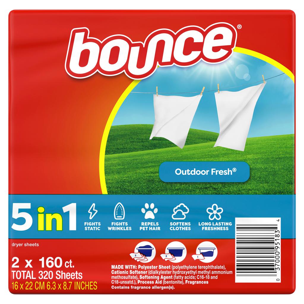 Bounce Hojas para Secadora Outdoor Fresh con Suavizante 320 Unidades