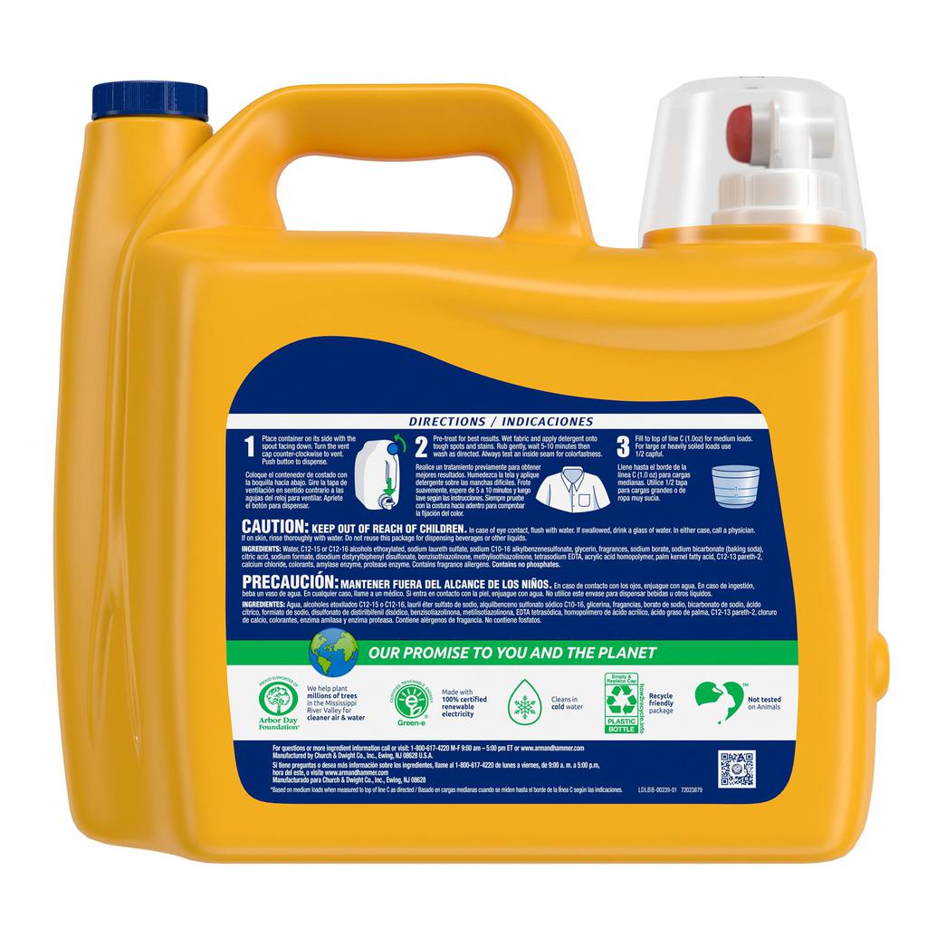 Arm and Hammer Detergente Líquido para Ropa Ultra Concentrado con Oxi Clean 5.91 L / 200 oz / 200 Lavadas