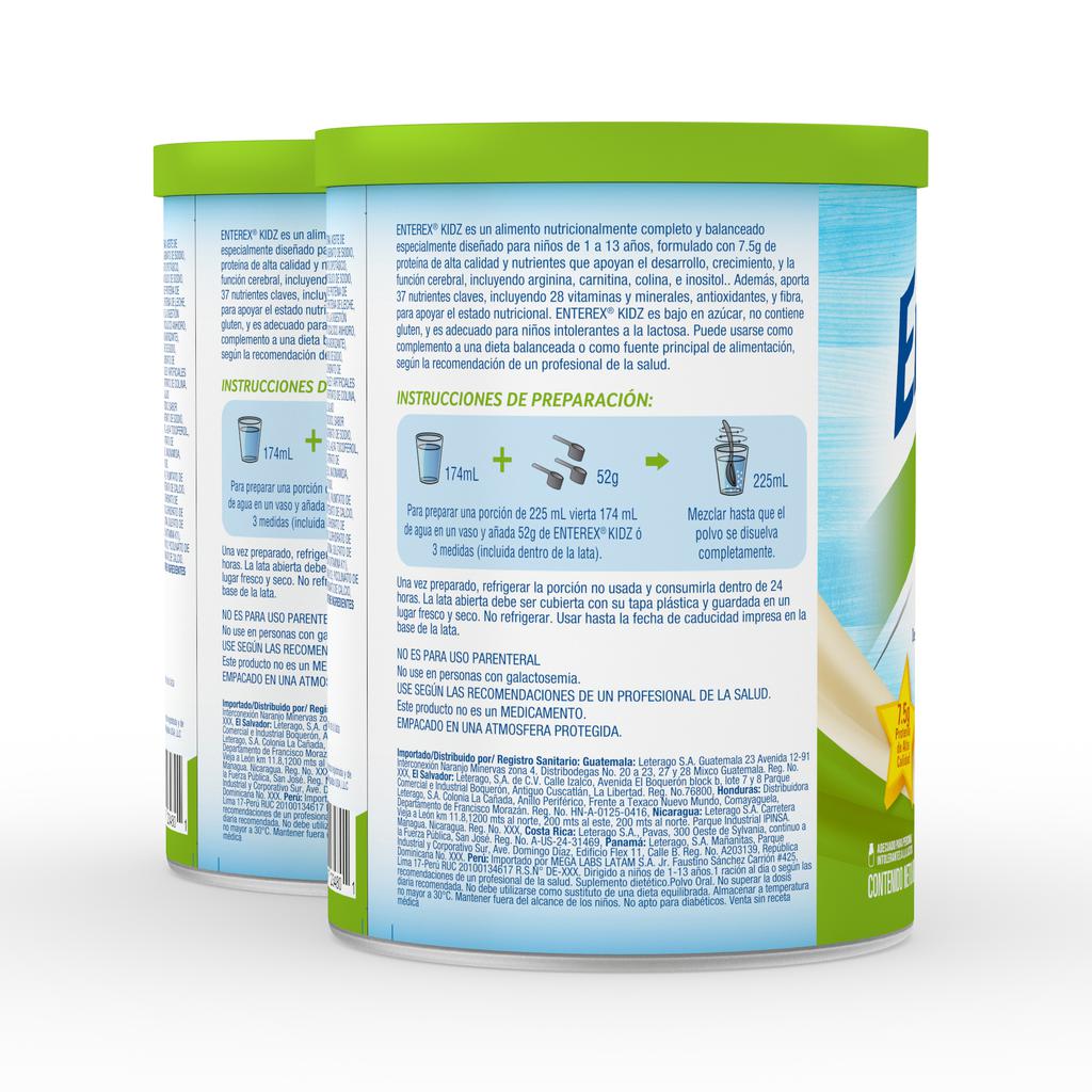 Enterex Kidz Suplemento Alimenticio Balanceado para Niños en Polvo Sabor a Vainilla 2 Unidades / 800 g / 28.2 oz
