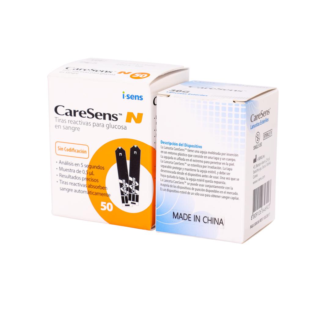 CareSens Tiras Reactivas y Lancetas Giratorias para Glucómetro  CareSens N