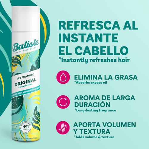 Batiste Shampoo en Seco Original Absorbe Grasa y Aporta Volumen 2 Unidades / 112 mL / 3.81 oz