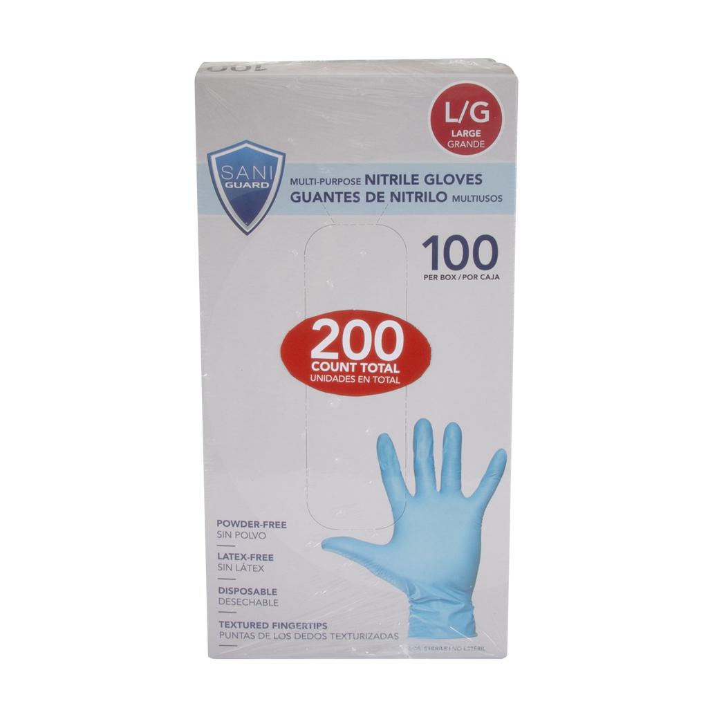 Sani-Guard Guantes Desechables de Nitrilo Multiusos Talla Grande 2 Paquetes / 100 Unidades