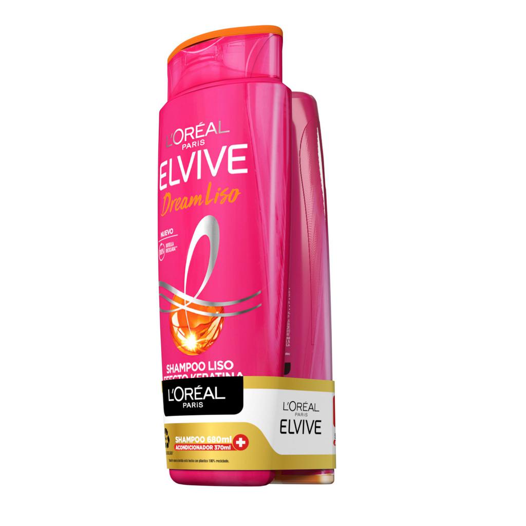 Elvive Dream Liso Shampoo Liso Efecto Keratina 680 mL + Acondicionador Sellador Liso 370 mL