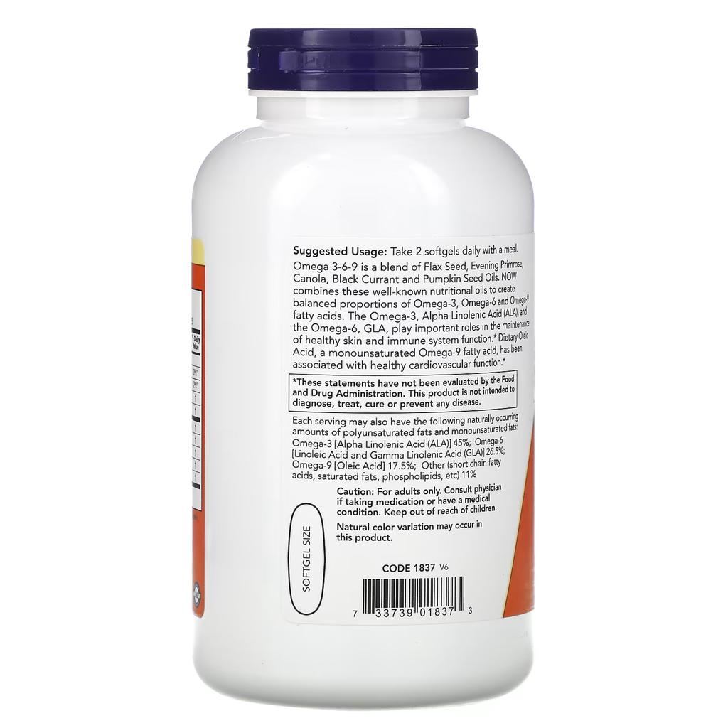 Now Omega 3-6-9 Capsulas Blandas 250 Cápsulas / 1 000 mg