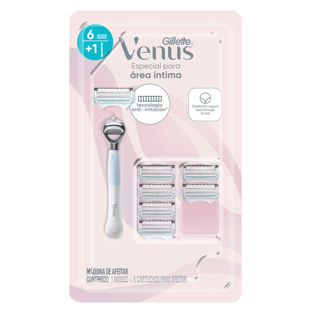 Gillette Venus Máquina de Rasurar para Área Intima 1 Mango + 6 Cartuchos