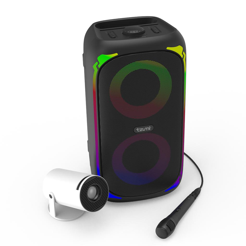 Tzumi Teatro en Casa con Proyector, Altavoz Bluetooth y Micrófono