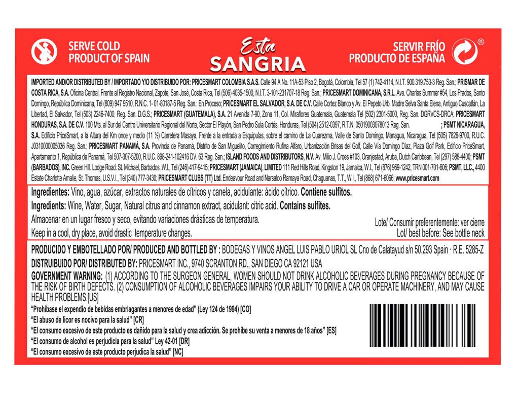 Sangria Especial Sangria 1.5 L / 50 oz